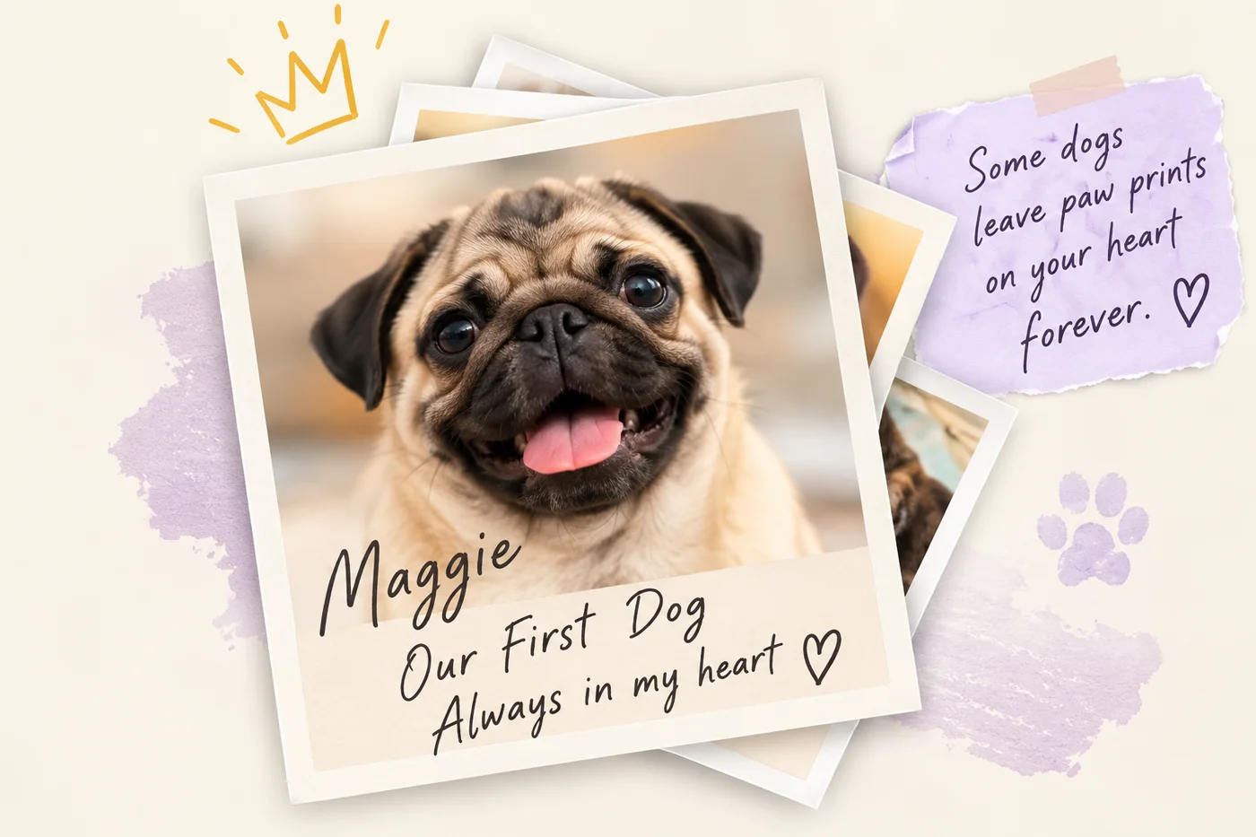 Maggie the Pug, our first dog, always in my heart. Some dogs leave paw prints on your heart, forever.